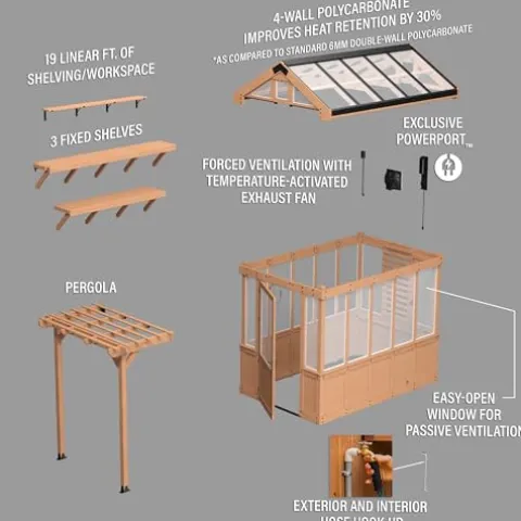 Backyard Discovery Bellerose 9′ x 6′ Cedar Wood Greenhouse Kit Light Brown