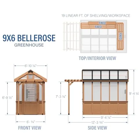 Backyard Discovery Bellerose 9′ x 6′ Cedar Wood Greenhouse Kit Light Brown