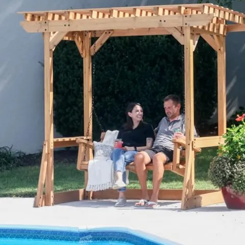 Backyard Discovery Callahan Cedar Wood Outdoor Pergola Swing Bench Light Brown