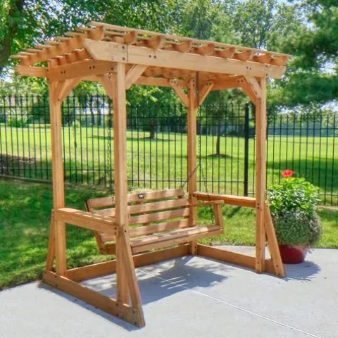 Backyard Discovery Callahan Cedar Wood Outdoor Pergola Swing Bench Light Brown