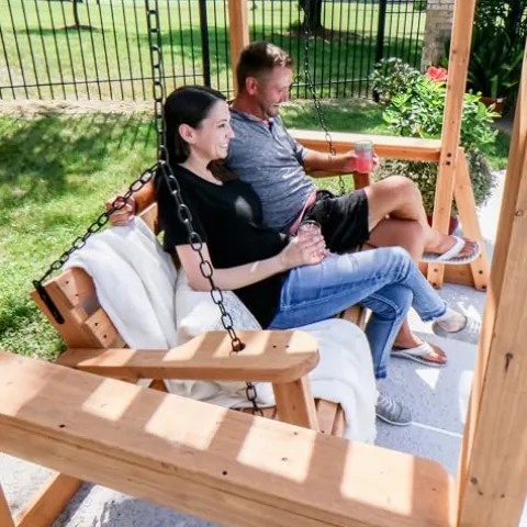 Backyard Discovery Callahan Cedar Wood Outdoor Pergola Swing Bench Light Brown