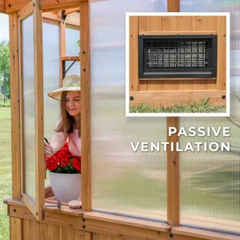 Backyard Discovery Poppy 11′ x 7′ Cedar Wood Greenhouse Kit Light Brown