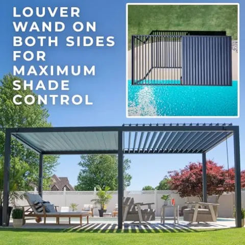 Backyard Discovery Sarasota 20′ x 10′ Galvanized Steel Pergola Kit with Adjustable Roof Black