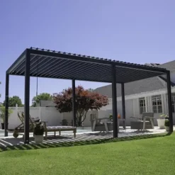 Backyard Discovery Sarasota 20′ x 10′ Galvanized Steel Pergola Kit with Adjustable Roof Black