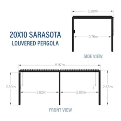 Backyard Discovery Sarasota 20′ x 10′ Galvanized Steel Pergola Kit with Adjustable Roof Black