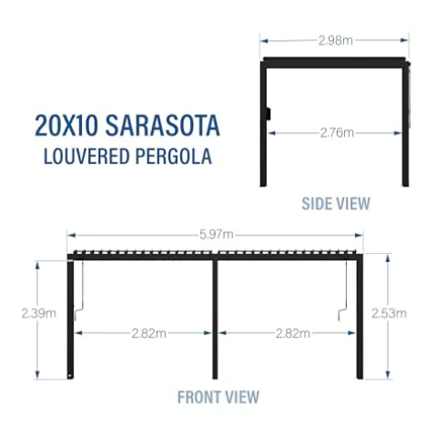 Backyard Discovery Sarasota 20′ x 10′ Galvanized Steel Pergola Kit with Adjustable Roof Black