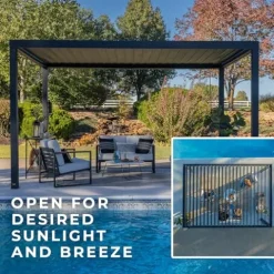 Backyard Discovery Sarasota 20′ x 10′ Galvanized Steel Pergola Kit with Adjustable Roof Black