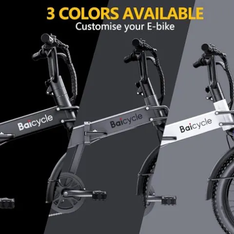 Baicycle Folding Electric Bike 62-Mile Range 48V Removable Battery 20-Inch Fat Tire Grey
