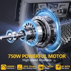 Baicycle Folding Electric Bike 62-Mile Range 48V Removable Battery 20-Inch Fat Tire Grey