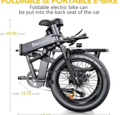 Baicycle Folding Electric Bike 62-Mile Range 48V Removable Battery 20-Inch Fat Tire Grey