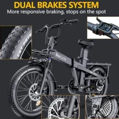 Baicycle Folding Electric Bike 62-Mile Range 48V Removable Battery 20-Inch Fat Tire Grey