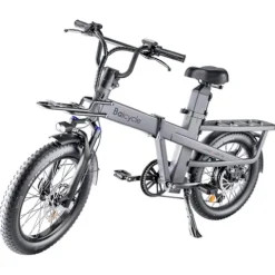 Baicycle Folding Electric Bike 62-Mile Range 48V Removable Battery 20-Inch Fat Tire Grey