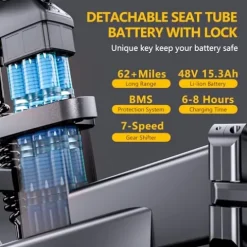 Baicycle Folding Electric Bike 62-Mile Range 48V Removable Battery 20-Inch Fat Tire Grey