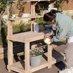 Bakufu Outdoor Garden Potting Bench Open Shelf 4 Layer Multifunction Storage Brown