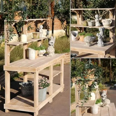 Bakufu Outdoor Garden Potting Bench Open Shelf 4 Layer Multifunction Storage Brown