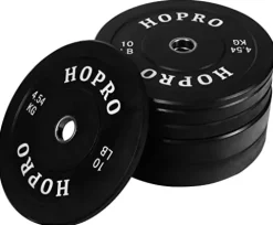 BalanceFrom HoPro Olympic Bumper Plate Weight Plate with Steel Hub, Pairs or Sets, Black Style #2
