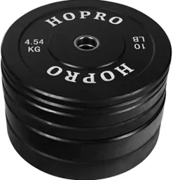 BalanceFrom HoPro Olympic Bumper Plate Weight Plate with Steel Hub, Pairs or Sets, Black Style #2