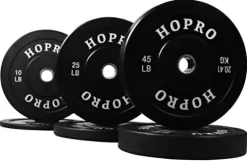BalanceFrom HoPro Olympic Bumper Plate Weight Plate with Steel Hub, Pairs or Sets, Black Style #2