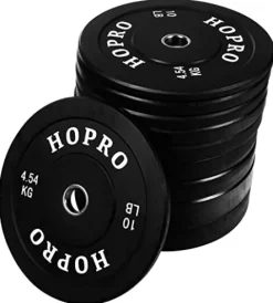 BalanceFrom HoPro Olympic Bumper Plate Weight Plate with Steel Hub, Pairs or Sets, Black Style #2