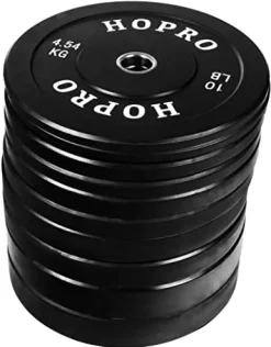 BalanceFrom HoPro Olympic Bumper Plate Weight Plate with Steel Hub, Pairs or Sets, Black Style #2