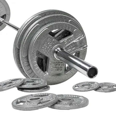 BalanceFrom Signature Fitness Cast Iron Olympic Weight Set with 7FT Barbell 300-Pound Black