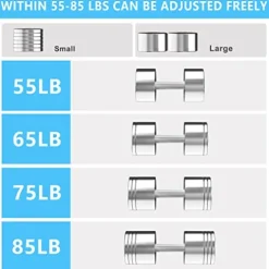 Balelinko Adjustable Chrome Dumbbell 55-85 lbs, Single