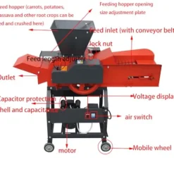 Banfluxion 220V 4-Blade Hay Cutter Pulverizer with Belt Conveyor Red