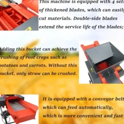 Banfluxion 220V 4-Blade Hay Cutter Pulverizer with Belt Conveyor Red