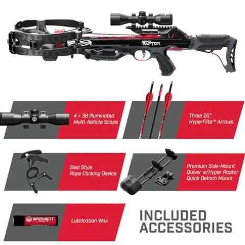 BARNETT Hyper Raptor Crossbow Package with 4×36 Scope, 3 HyperFlite Arrows Black