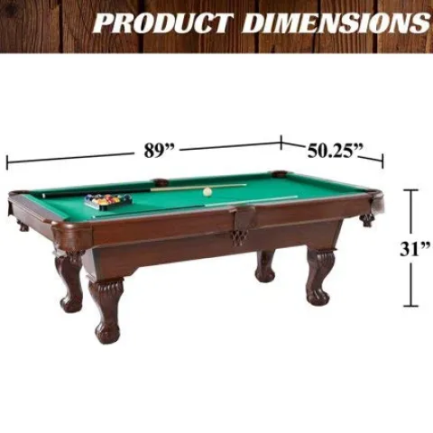 BARRINGTON 90″ Ball and Claw Leg Pool Table with Cue Rack and Dartboard Set Green Cloth