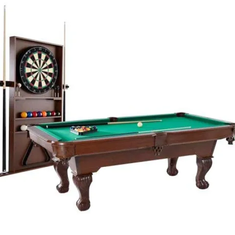 BARRINGTON 90″ Ball and Claw Leg Pool Table with Cue Rack and Dartboard Set Green Cloth