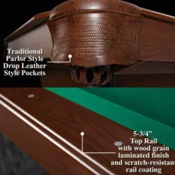 BARRINGTON 90″ Ball and Claw Leg Pool Table with Cue Rack and Dartboard Set Green Cloth