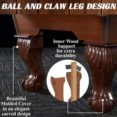 BARRINGTON 90″ Ball and Claw Leg Pool Table with Cue Rack and Dartboard Set Green Cloth