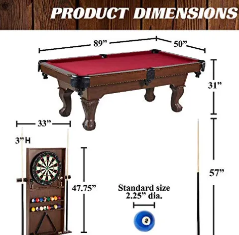 BARRINGTON 90 Inch Ball and Claw Leg Billiard Pool Table with Bonus Cue Rack and Dartboard Set Red