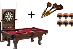 BARRINGTON 90 Inch Ball and Claw Leg Billiard Pool Table with Bonus Cue Rack and Dartboard Set Red