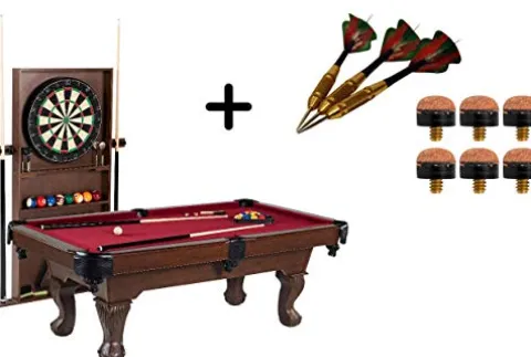 BARRINGTON 90 Inch Ball and Claw Leg Billiard Pool Table with Bonus Cue Rack and Dartboard Set Red