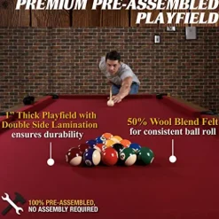 Barrington Billiards Arlington Drop Pocket Table Dark Wood Grain/Red