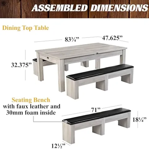 Barrington Billiards Monteray 7’ Drop Pocket Pool Table 3-in-1 Dining Top Table Tennis Gray/Black