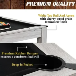 Barrington Billiards Monteray 7’ Drop Pocket Pool Table 3-in-1 Dining Top Table Tennis Gray/Black