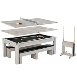 Barrington Billiards Monteray 7’ Drop Pocket Pool Table 3-in-1 Dining Top Table Tennis Gray/Black