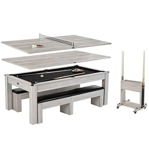 Barrington Billiards Monteray 7’ Drop Pocket Pool Table 3-in-1 Dining Top Table Tennis Gray/Black