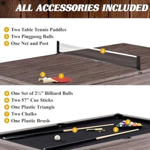 Barrington Billiards Monteray 7’ Drop Pocket Pool Table 3-in-1 Dining Top & Table Tennis Brown/Black
