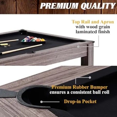 Barrington Billiards Monteray 7’ Drop Pocket Pool Table 3-in-1 Dining Top & Table Tennis Brown/Black