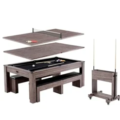 Barrington Billiards Monteray 7’ Drop Pocket Pool Table 3-in-1 Dining Top & Table Tennis Brown/Black