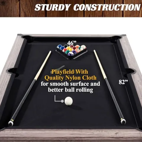 Barrington Billiards Monteray 7’ Drop Pocket Pool Table 3-in-1 Dining Top & Table Tennis Brown/Black