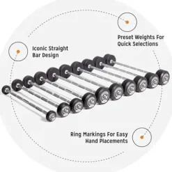 Bells of Steel Fixed Straight Barbell Set 20-110 lbs with Stand