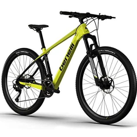 Benelli Bike 29” Carbon Mountain 18 Speed, Brake Disc, Light-Weight Hardtail Frame (Large) Yellow Black