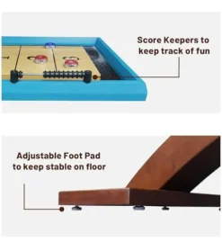 Beneouya Shuffleboard Table Curved Base Blue Top with 8 Pucks