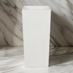 Benzara 32 Inch Tall Tapered Barrel Planter Vase with Hidden Insert White