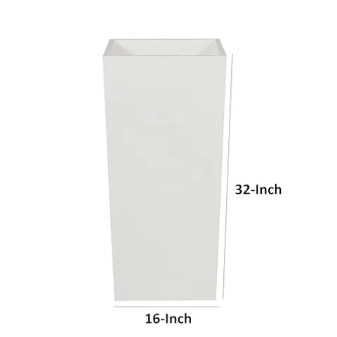 Benzara 32 Inch Tall Tapered Barrel Planter Vase with Hidden Insert White